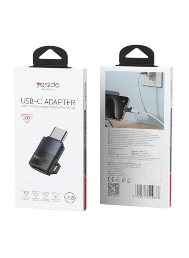 YESIDO GS29 USB-C Male to USB 3.0 Female Adapter - OTG & 5Gbps Data Sync - Durable Aluminum Design - Black/Grey (3)