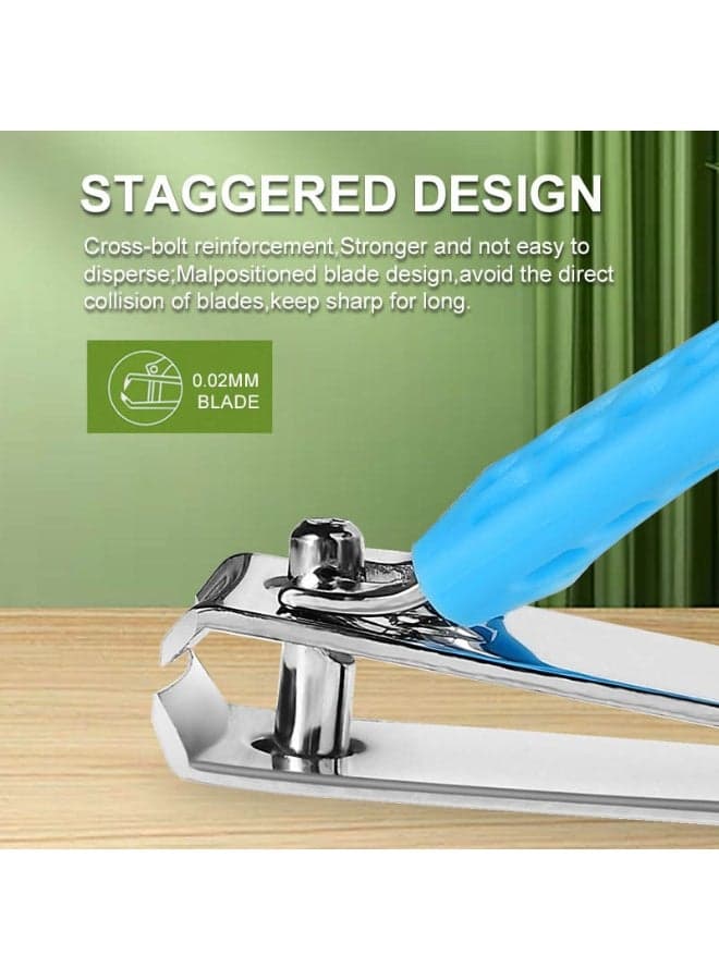 Ergonomic Nail Clippers Set 2PCS with Textured Non-Slip Grip, Sharp Stainless Steel Curved Blades, Heavy Duty Fingernail and Toenail Cutter with Built-In Nail File, Portable Manicure Pedicure Grooming Tool Makeup Tools & Accessories (5)