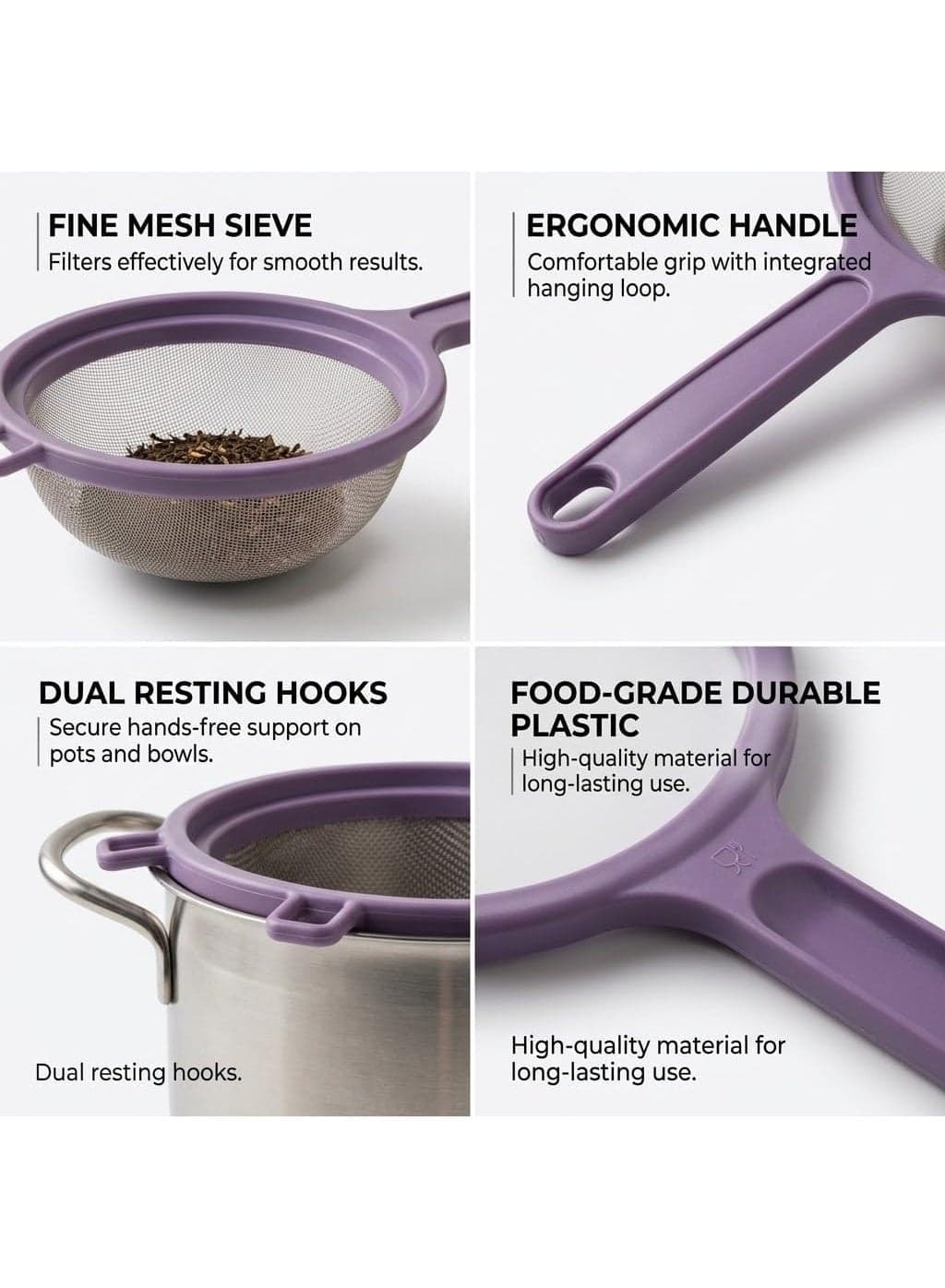 Fine Mesh Kitchen Strainer, Stainless Steel Sieve With Durable Plastic Rim, Dual Resting Tabs, Comfortable Ergonomic Handle And Hanging Loop | Compact Round Design, Smooth Straining, Efficient Draining, Easy Cleaning And Space-Saving Storage | Multipurpose Tea And Hibiscus Filter, Juice And Sauce Strainer, Flour And Icing Sugar Sifter, Small-Portion Pasta, Vegetable And Fruit Colander | Everyday Cooking And Baking Accessory For Home Cooks, Tea Lovers And Kitchen Gift Ideas | 15 × 5 CM, Multicolor (3)