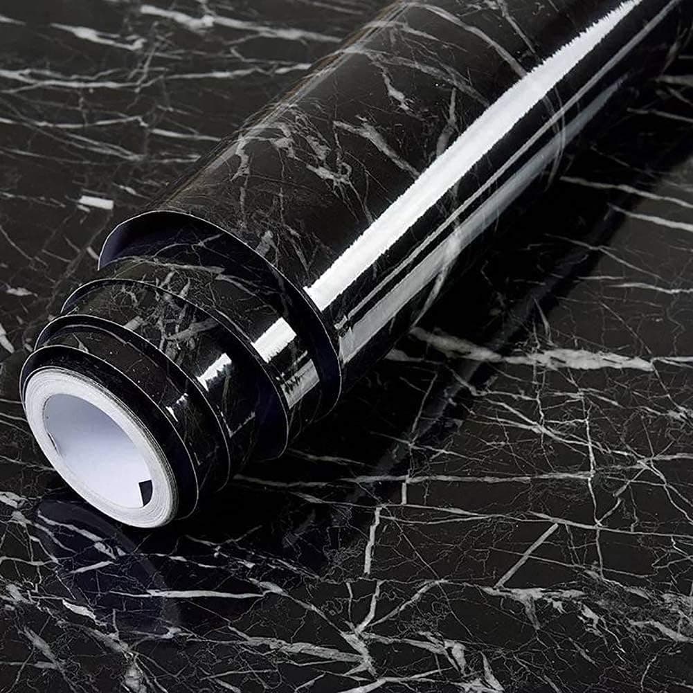 Black Marble Foil Kitchen Stickers Oil-Proof Waterproof Self Adhesi...