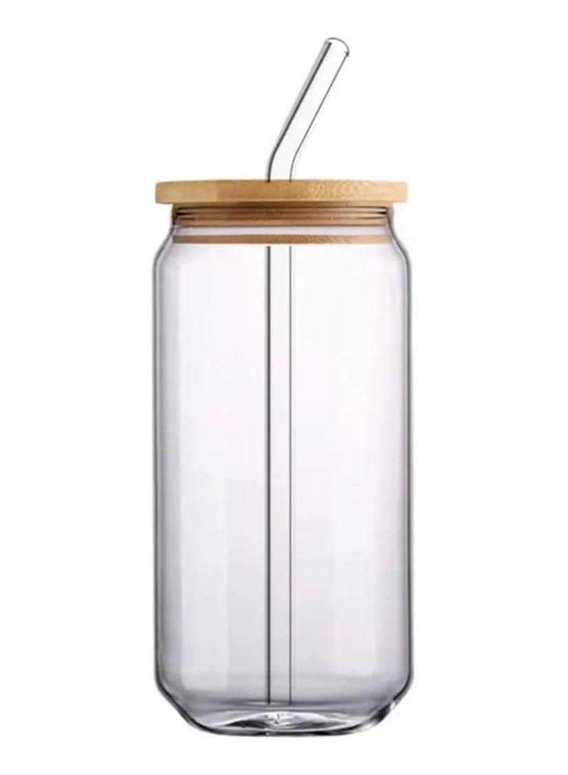 Thermal Clear Glass Straw with Bamboo Lid and Glass Lollip, Hot and Cold Beverages, Tea Cups, Coffee and Iced Juices - 600ml