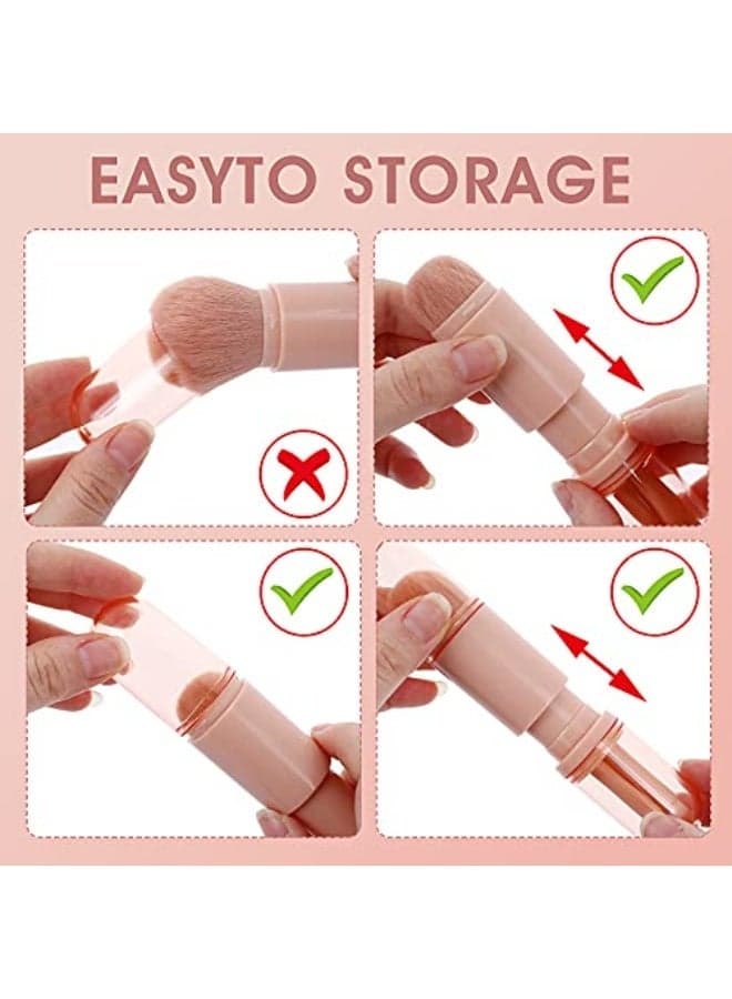 Retractable Makeup Brush, 4 in 1 Portable Travel Lip Brush, Highlight Brush, Eyeshadow Brush, Foundation Blending Powder Brush Mini Facial Cosmetic Makeup Brush Set (Pink) (4)