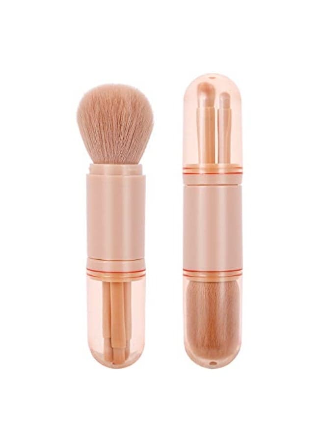 Retractable Makeup Brush, 4 in 1 Portable Travel Lip Brush, Highlight Brush, Eyeshadow Brush, Foundation Blending Powder Brush Mini Facial Cosmetic Makeup Brush Set (Pink) (5)
