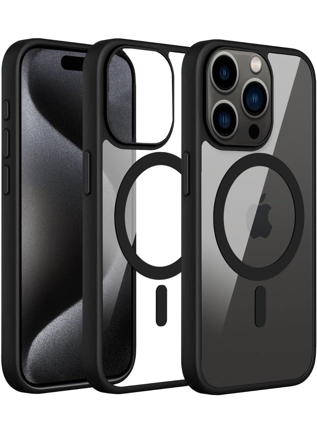 Magnetic Case for (iPhone 15 Pro Max) (Inch 6.7) InchCompatible with MagSafe, Shockproof Phone Bumper Cover, Solid Color Matte TPU Frame, Anti-Scratch Clear Back (Black)
