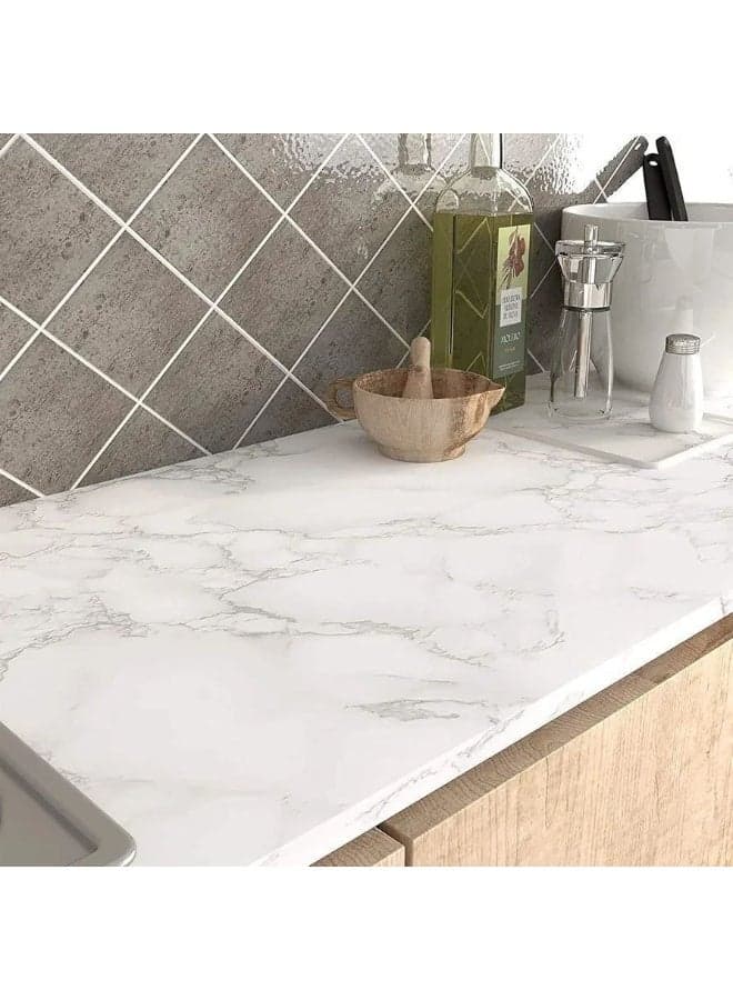 Modern Marble Self-Adhesive Wallpaper 60 cm × 5 m – Waterproof – Easy to Cut & Apply – Ideal for Kitchen & Furniture Renovation