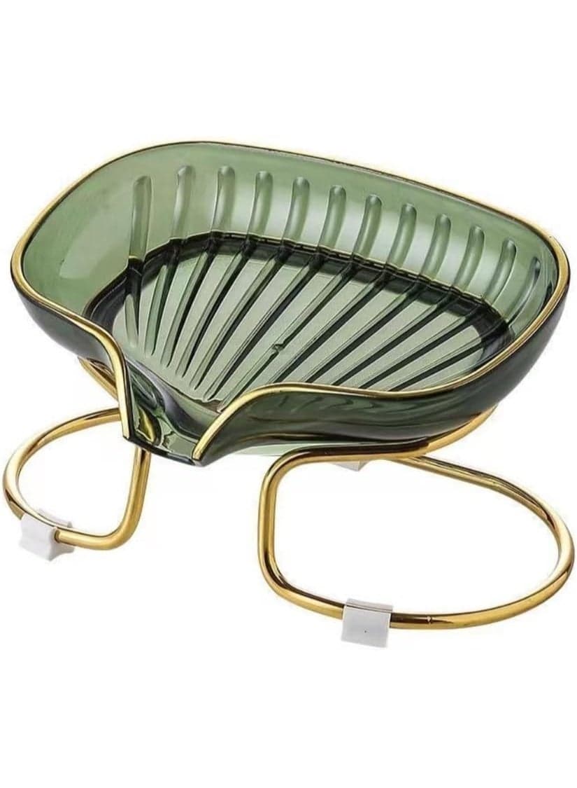 Kitchen Bathroom Soap Dish with Water Drainage Spout Metal and Acrylic Self Draining Soap Holder Sink Countertop Shower Soap Tray for Daily Use