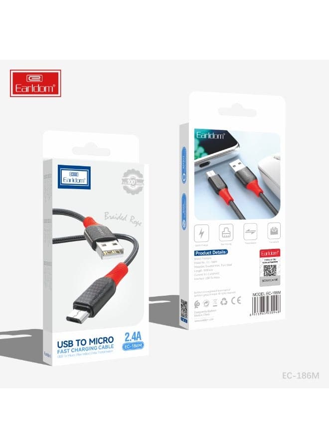 Charging Cable EC-186M USB-A to Micro USB Fast Charge 5V/2.4A Braided Steel 1M Data Cables (8)