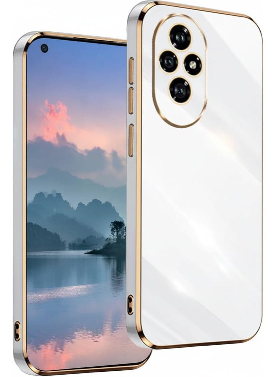 Compatible with Case for Honor 200 Pro (6.7" Inches), Soft Silicone TPU Case, Gold Frame Design (White) Cases & Covers