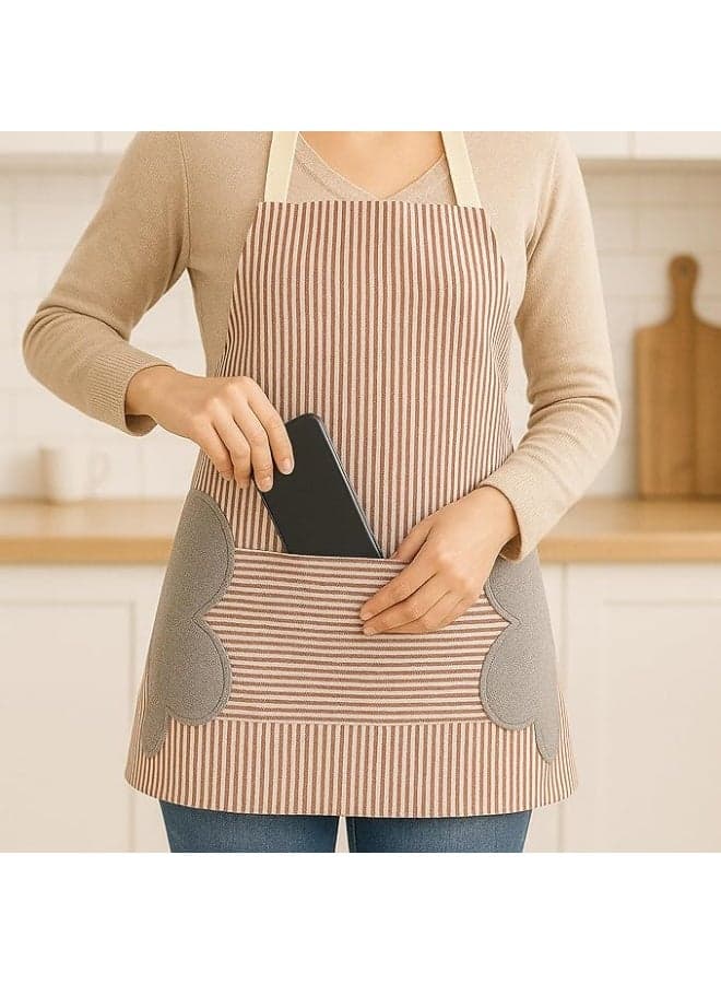Striped Kitchen Apron - Waterproof, Oil Resistant, Adjustable, Large Pocket, Two Sides Hand Towels (6)