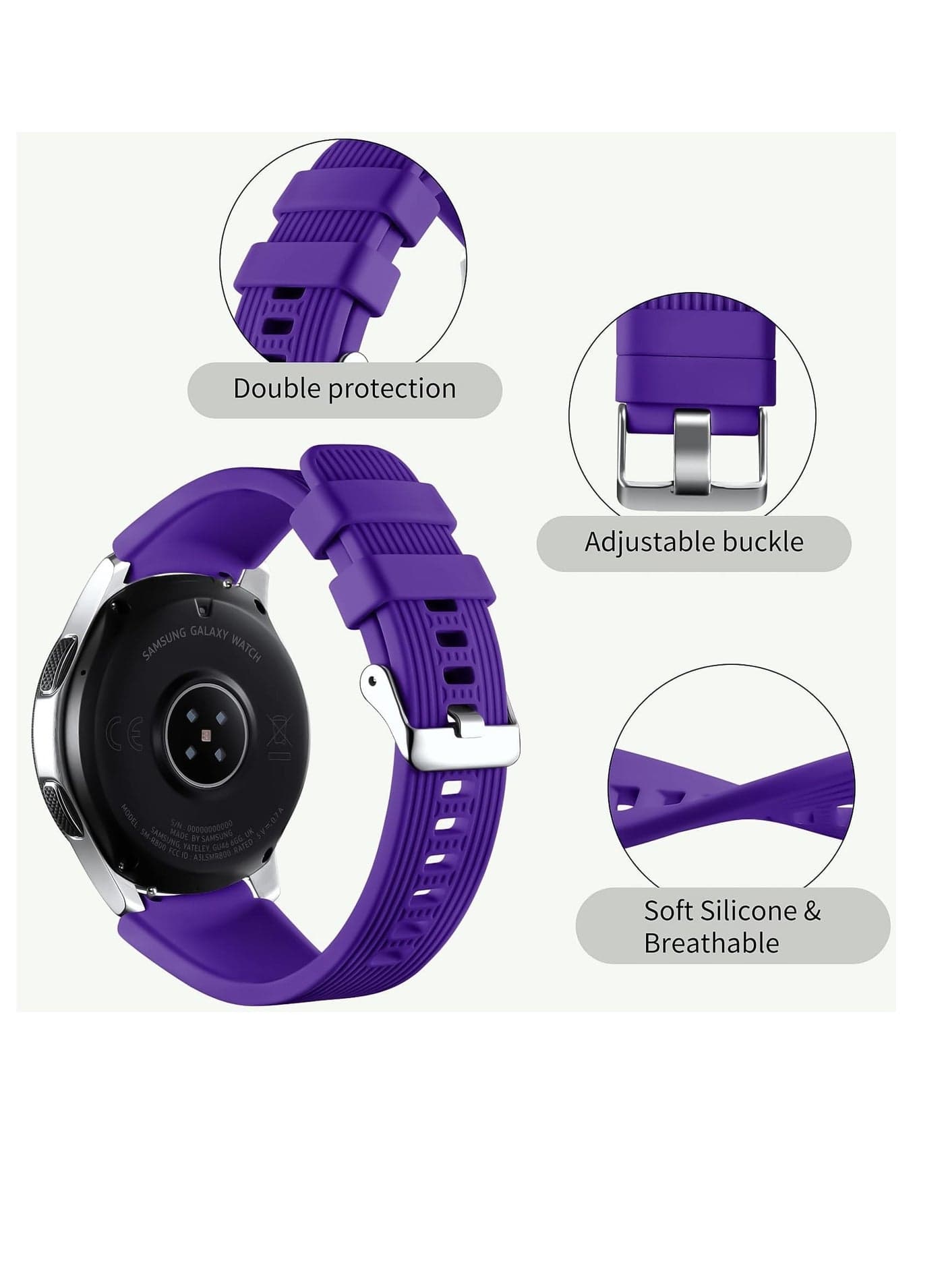 Silicone Band 20MM Strap For Samsung Gear Sport/Watch 6/5/4/5 Pro 45mm/S2 classic/active 2 40mm 44mm/Amazfit GTS/2/2e/GTS3/3 Pro/2 Mini/3 Mini/Bip 3/Bip 3 Pro purple Smartwatch Bands (٤)