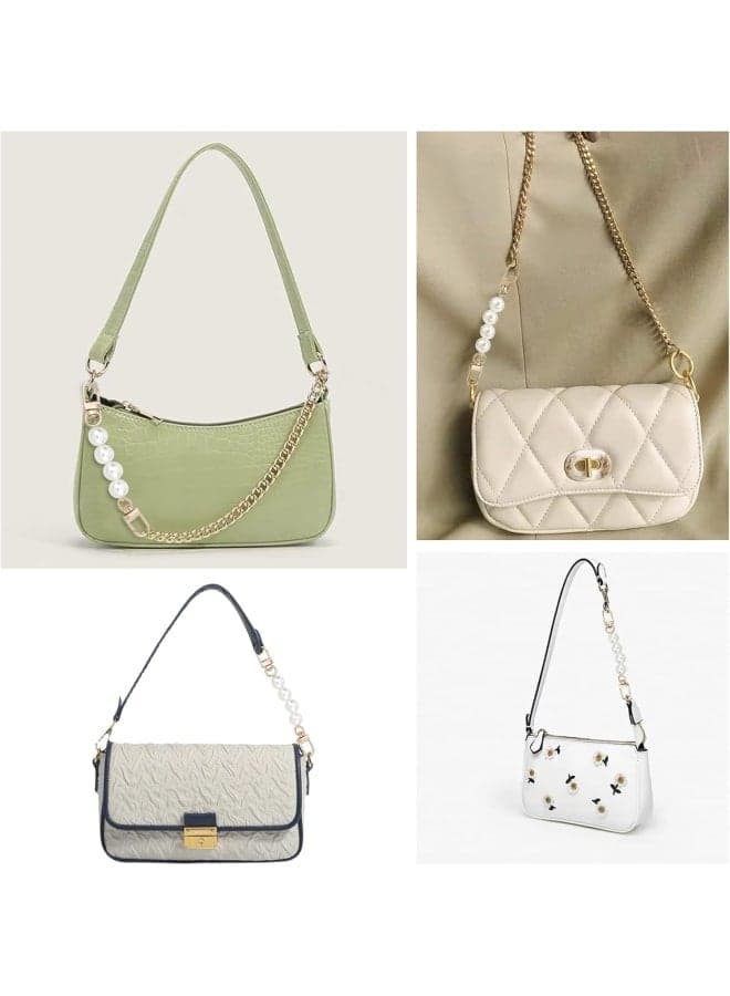 WADORN 2pcs Pearl Bag Strap Extender, 4.7 Inch Imitation Pearl Bead Purse Short Handle Handbag Pearl Chain Strap Replacement Clutch Bag Charm Bag Chain Decoration Accessories Jewellery Making Beads (٤)