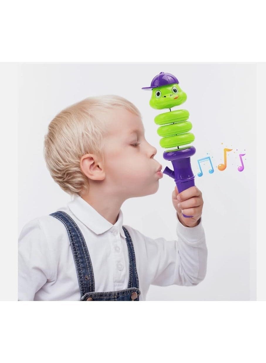 The rotating snake whistle toy for children is an educational musical toy that develops motor skills and hand-eye coordination. It features a flexible design that rotates 360 degrees, making it safe and fun for boys and girls.
