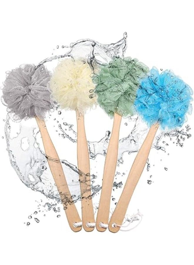 Luxury bath loofah for body and back with a long wooden handle, exfoliating sponge bath brush, deep cleansing bath brush, spa bath accessories, 1 piece 35cm, random colors Loofahs, Sponges & Poufs (٣)