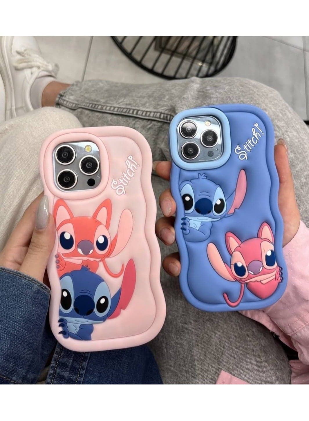 Lilo and Stitch Cartoon 3D Wavy Soft Silicone Phone Case for Iphone 15 Pro Max (Grey) (5)