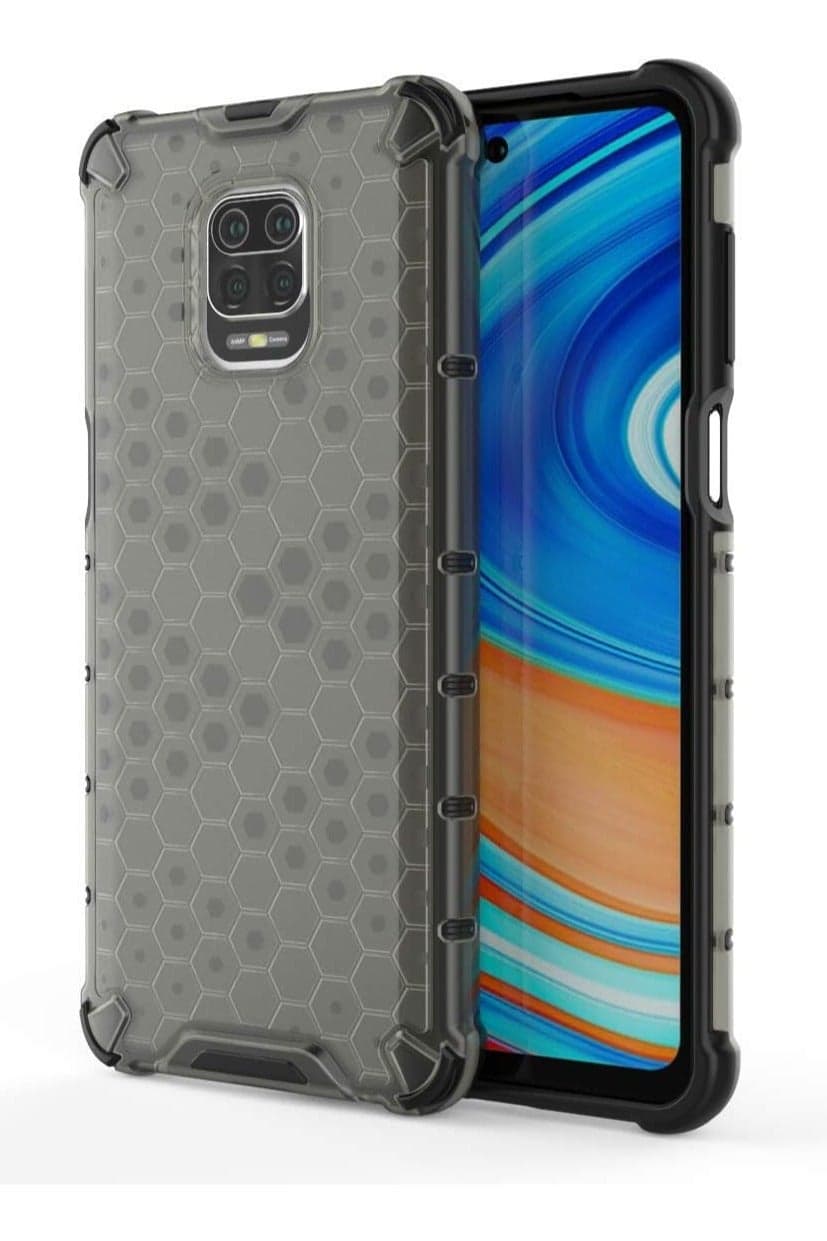Case Cover Honeycomb Case Shockproof Camera Protection Cover Compatible with Redmi Note 9s / Note 9 Pro ( Black & Grey) (٣)