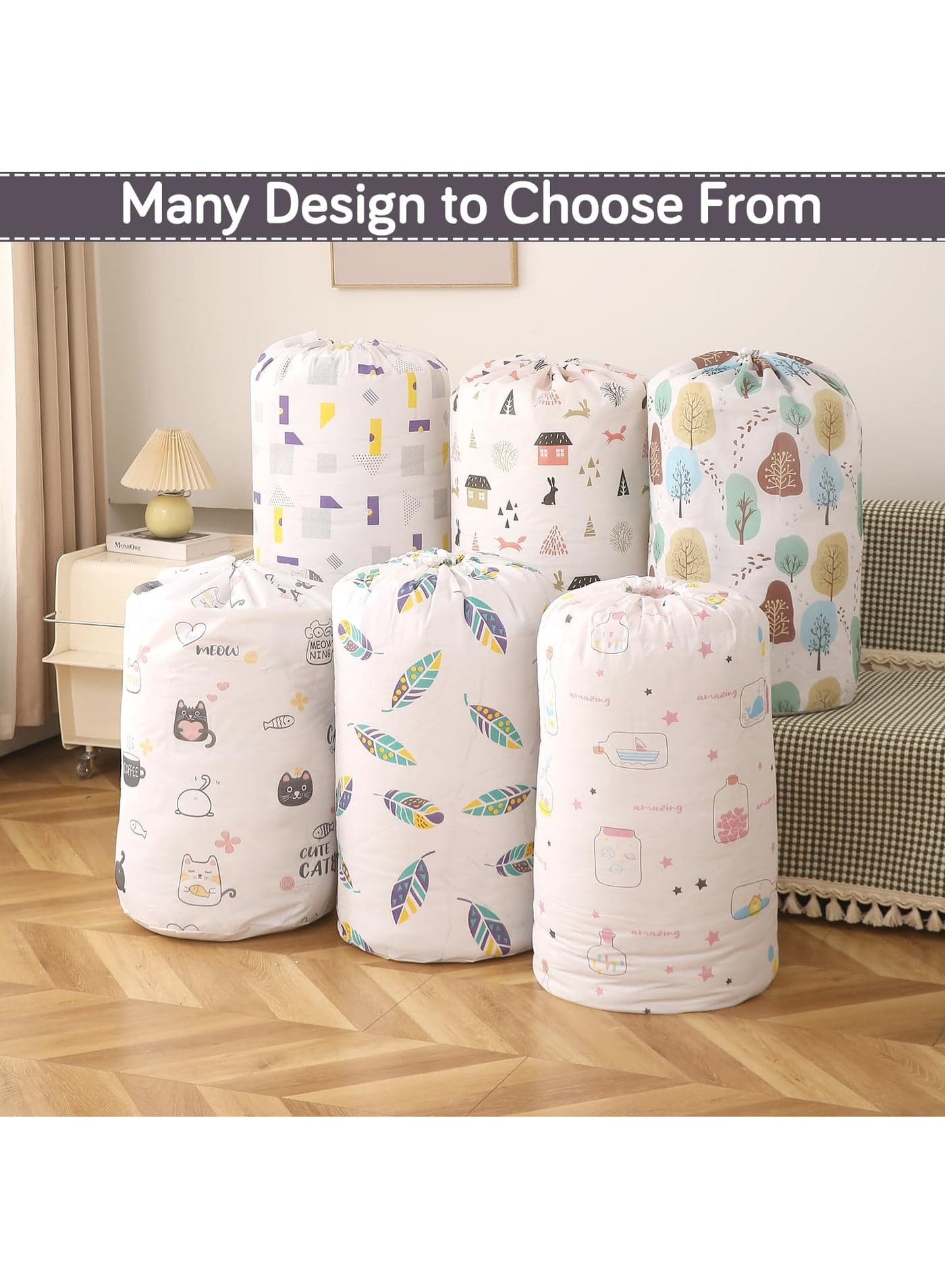 Multipurpose PEVA Waterproof Jumbo Quilt Storage Bag — Foldable Cloth Storage Organizer for Clothes, Blankets, Sweaters & Toys, Dustproof Bag, Size 45 x 85 cm, Geometric Abstract (٧)