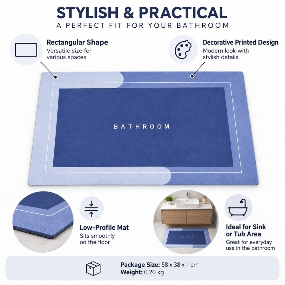 Rectangular Bathroom Mat with Modern Design Blue - 3-30 Bath Mats & Rugs (٤)