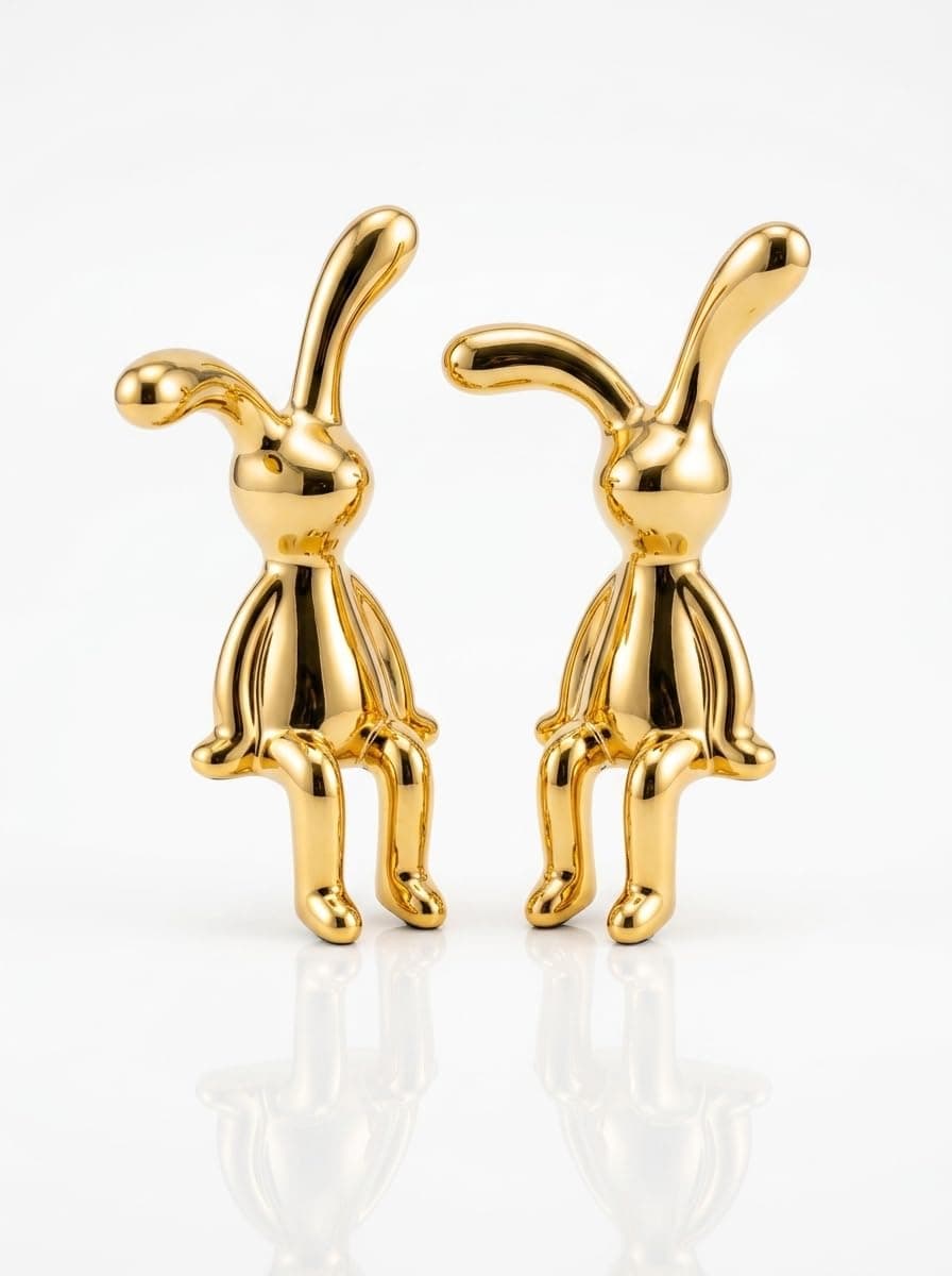 Gold Rabbit Figurine Shelf Sitter Cute Bunny Statue Home Desk Decor