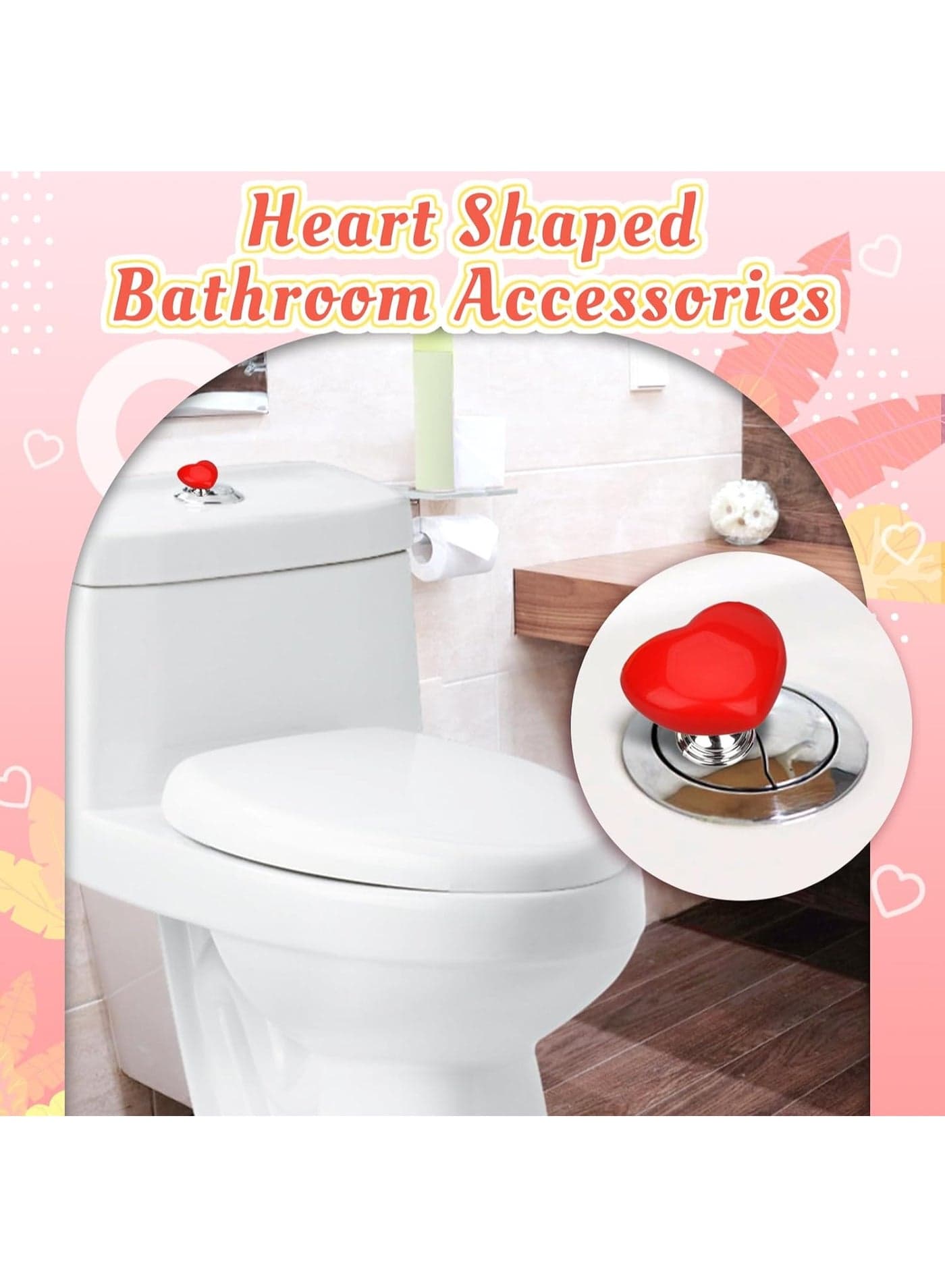 4Pcs Heart-Shaped Toilet Flush Button, Love Toilet Button Lovely Toilet Press Tool, Colorful Toilet Push Button Flush Replacement for Toilet Tank Button Aid C-675 Toilet Parts (4)