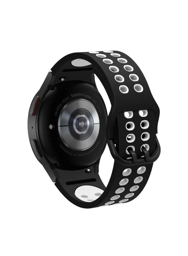 Silicone Strap for Samsung Galaxy Watch 4/5/6/7 44mm 40mm/Classic 46mm 42mm 47mm 43mm/Samsung Watch 5pro 45mm Bracelet (Black/White)