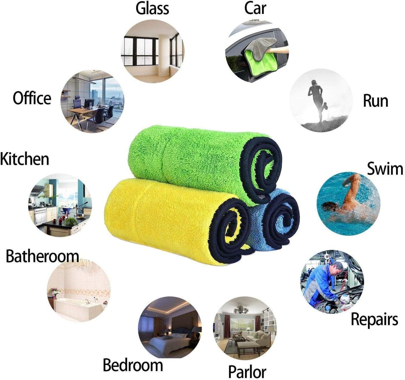 Car drying towel/ cleaning cloth,40x30cm 3pack - Assorted colors (4)