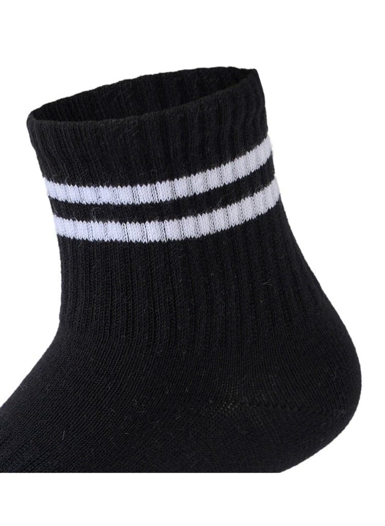 Kids Boys Set Of 3 Cotton Lycra Stripped L-Shape Socks Black-Grey-White (٦)
