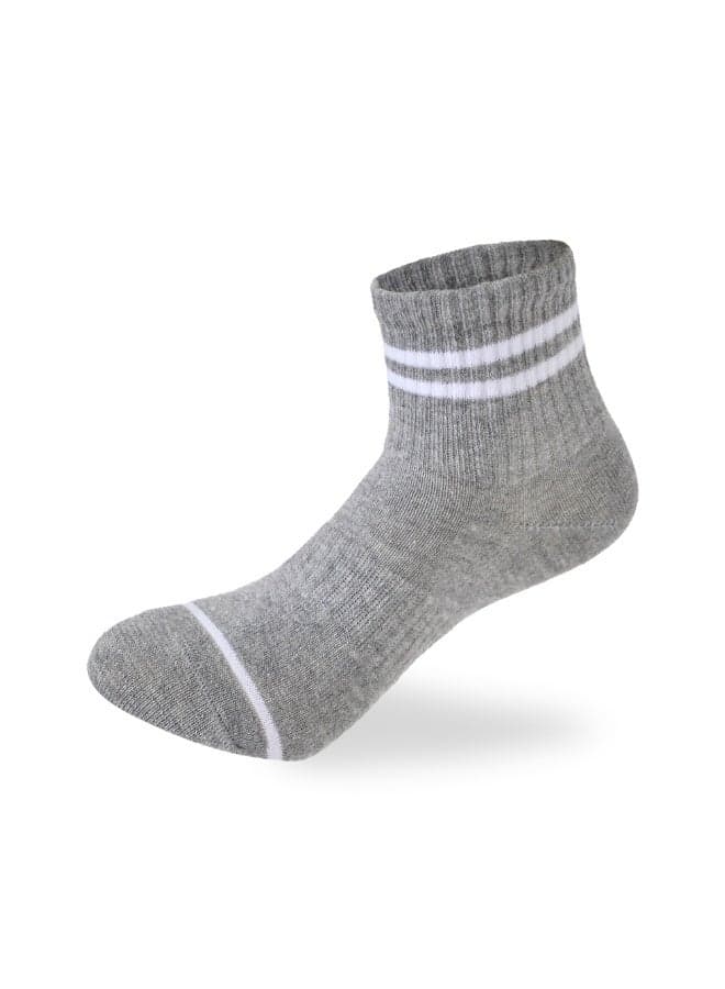 Kids Boys Set Of 3 Cotton Lycra Stripped L-Shape Socks Black-Grey-White (٣)