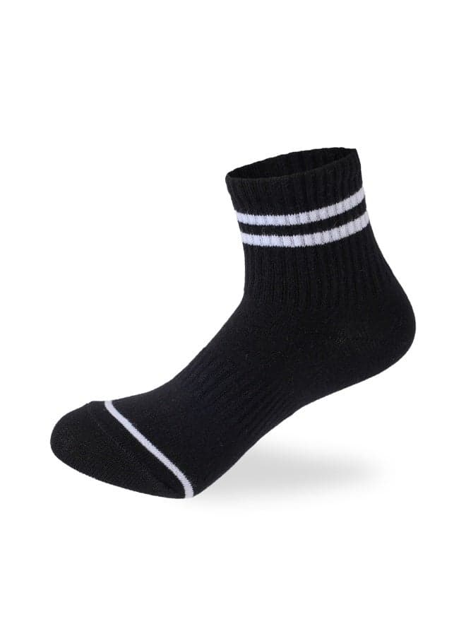Kids Boys Set Of 3 Cotton Lycra Stripped L-Shape Socks Black-Grey-White (٤)