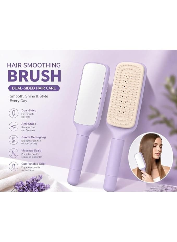 Double-sided hair brush for smoothing and detangling with a built-in mirror; anti-static design to massage the scalp and reduce frizz; elegant mauve color – First Choice (٣)