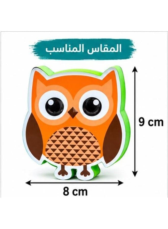 Magnetic whiteboard eraser with a colorful owl design – 9 × 8 cm – easy to use and attach (٣)