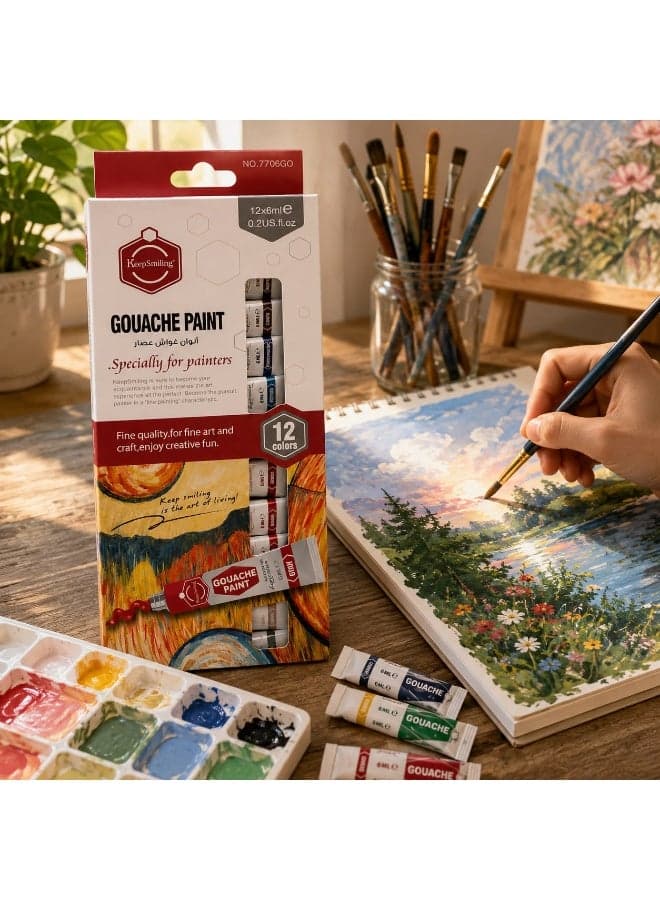 Gouache Paint Set – 12 Colors × 6ml – Fine Quality for Arts & Craft (2)