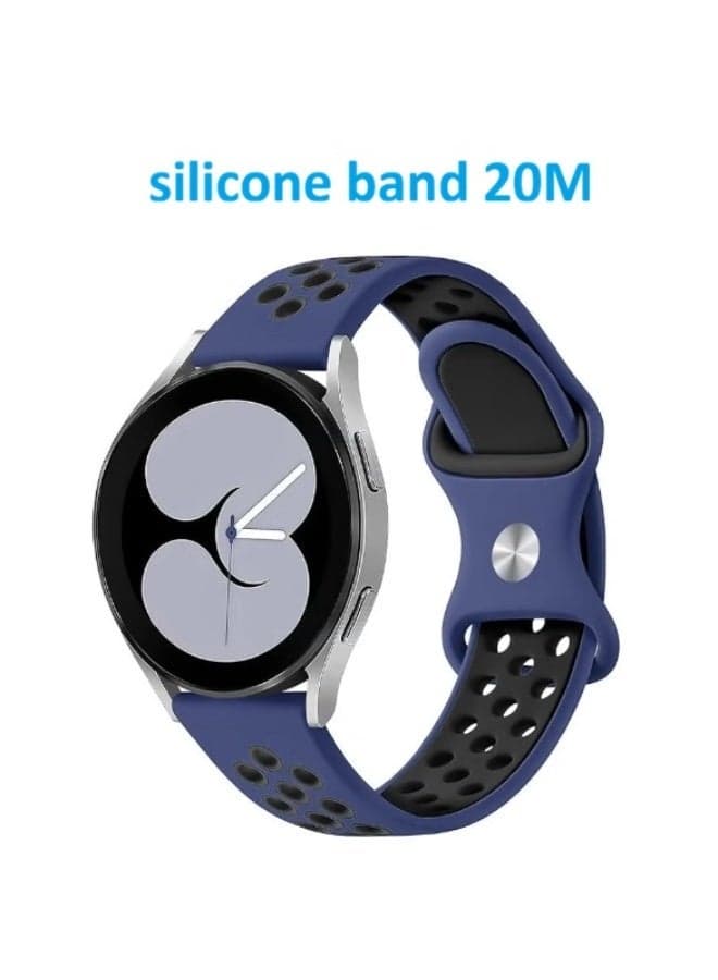 Breathable silicone watch band compatible with 20mm smartwatches - ( dark blue / black )