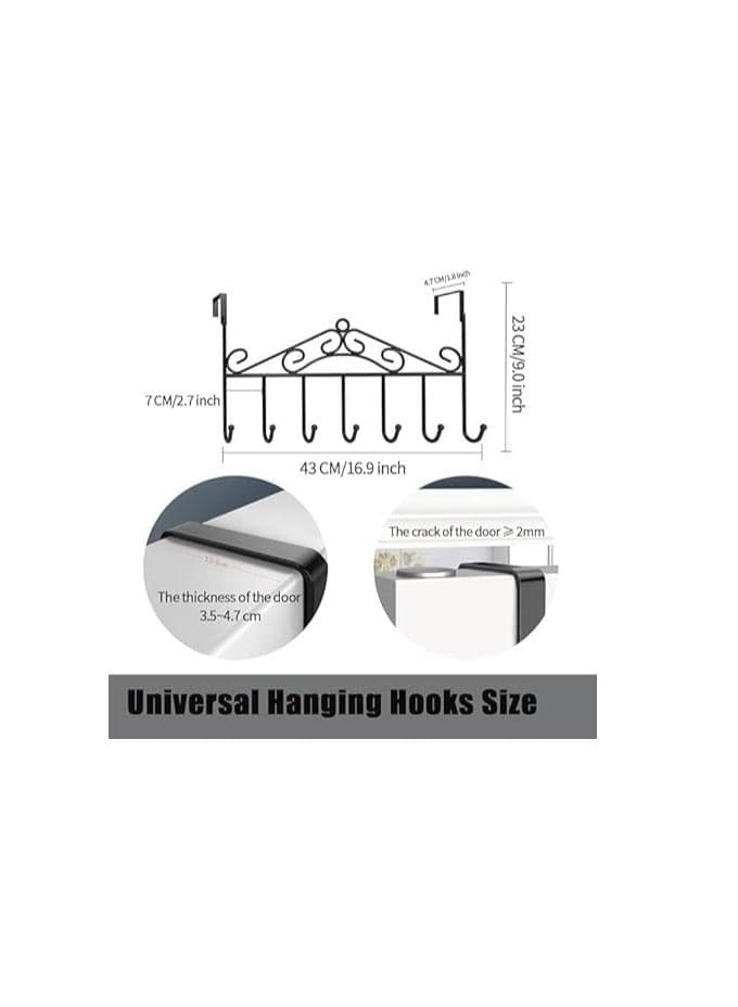 Over The Door Hooks Hanger with 7 Hooks, Metal Door Hanging Coat Rack for Kitchen Bathroom Bedroom Laundry, Back of Door Organizer for Towels, Cloths, Keys, Robes, Hats (4)