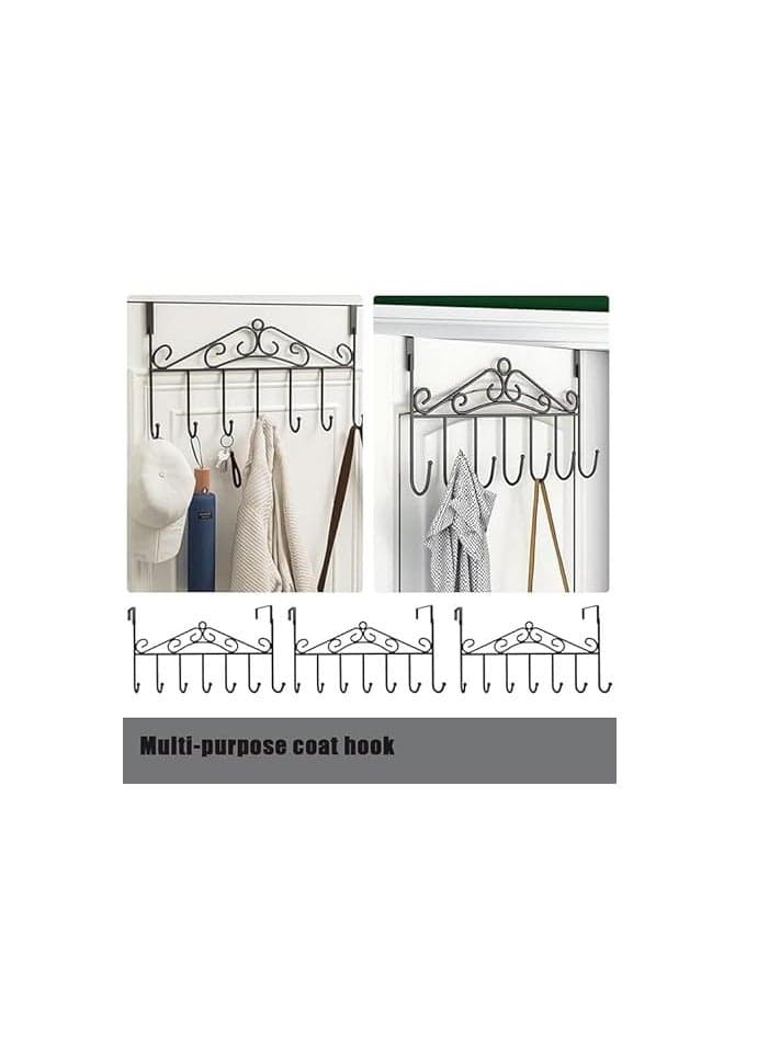 Over The Door Hooks Hanger with 7 Hooks, Metal Door Hanging Coat Rack for Kitchen Bathroom Bedroom Laundry, Back of Door Organizer for Towels, Cloths, Keys, Robes, Hats (2)