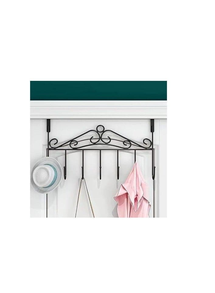 Over The Door Hooks Hanger with 7 Hooks, Metal Door Hanging Coat Rack for Kitchen Bathroom Bedroom Laundry, Back of Door Organizer for Towels, Cloths, Keys, Robes, Hats (6)