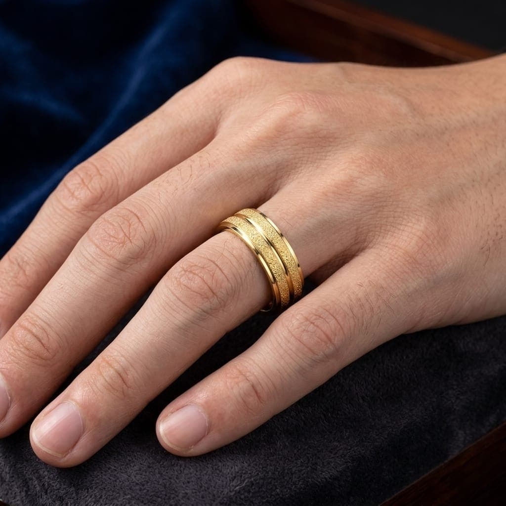 A unisex gold-tone ring, crafted from durable stainless steel, featuring a brilliant shine and sparkling details for an attractive look. Perfect for engagements and special occasions! Women's Rings (٣)