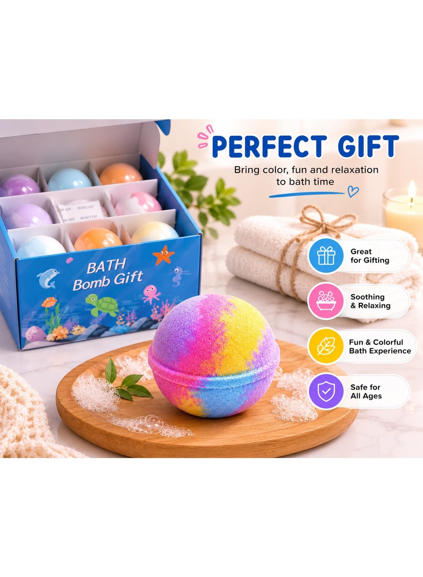 Bath Bomb Gift, Colorful Fizzing Bath Bomb for Children, Fun Bubble Bath Experience, Ocean Theme, Spa Bath Fizzer, Gift for Boys & Girls 1Pcs Baby Bath Accessories (٢)