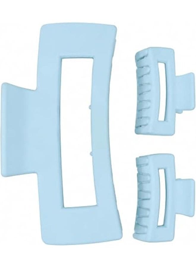 First Choice 3-Piece Hair Claw Clip Set, Large and Small Matte Blue Geometric Hair Jaw Clips, Strong Hold Non-Slip Hair Accessories for Women and Girls.