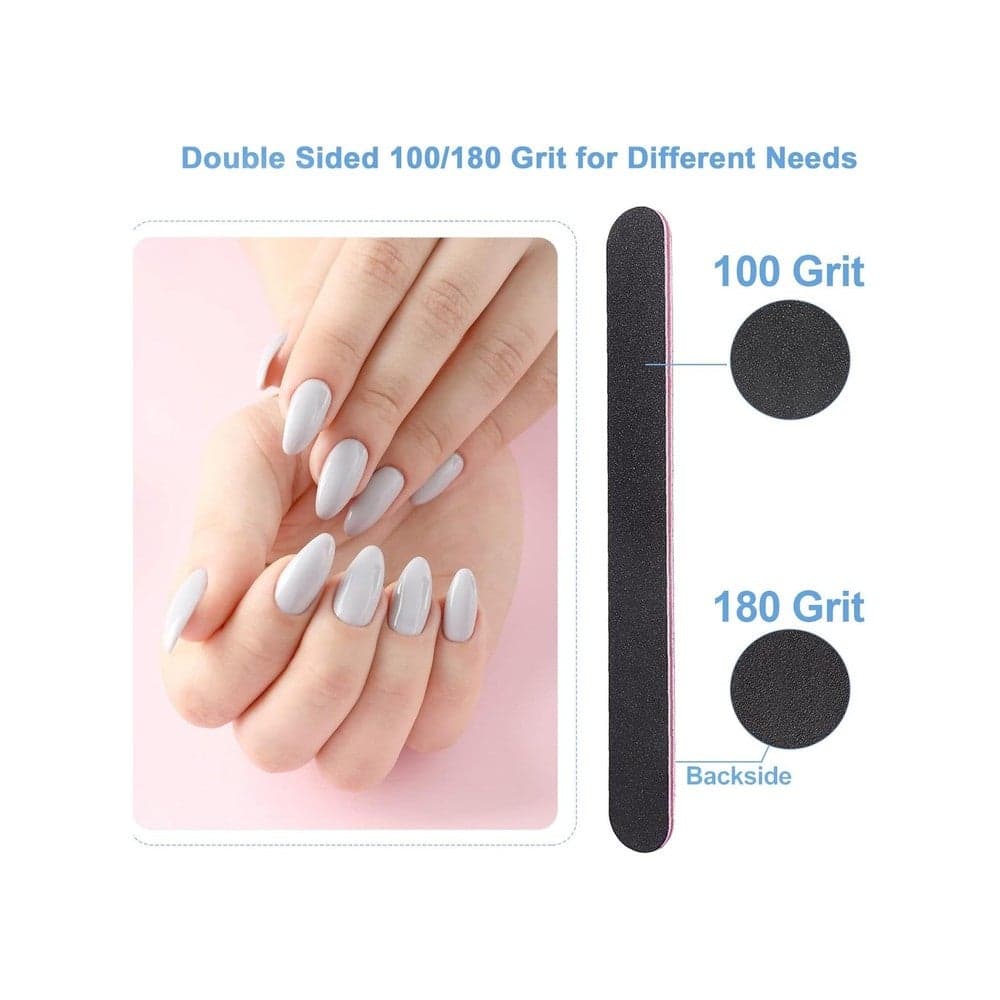 Foam Core Double Sided Emery Board Nail File For Shaping And Smoothing Natural Acrylic And Gel Nails 100/180 Grit, 3 Pcs Makeup Tools & Accessories (٨)