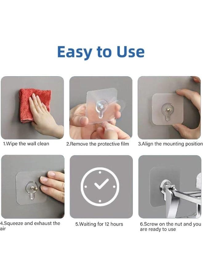10 pcs Heavy Duty Wall Hooks Self Adhesive Hook Strong Nail Transparent Screw Holder Self Sticking Wall Hooks for Bathroom Kitchen Wall Hanging Ceiling Screw Net Length 8mm (٧)