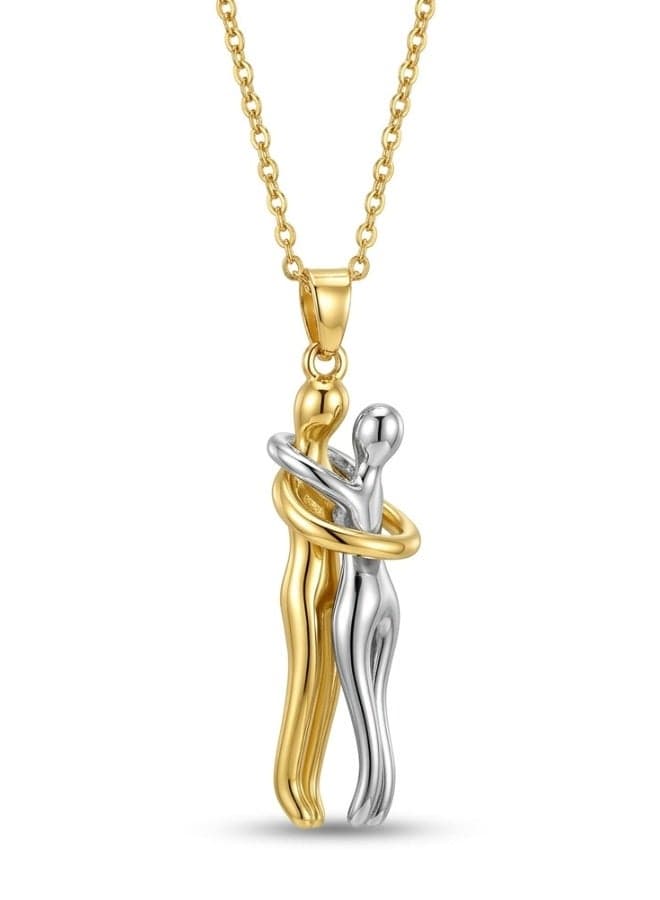 Two Tone Hugging Couple Stainless Steel Pendant Necklace Women's Necklaces