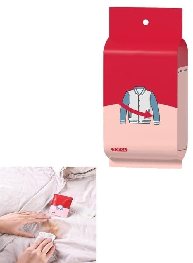 Instant Wet Stain Cleaning Wipes (20 wipes) - Individually wrapped wipes for protection against unexpected stains in restaurants and travel - Powerful formula for removing grease and dirt from suits and dresses - Portable, quick-drying fabric stain cleaner. Stain Remover