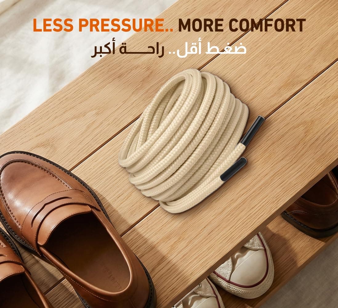 Tishta Round Shoe Laces 4mm Thick - Durable Strong Hold for Daily Sports and Casual Shoes - Easy Fit and Secure Stability - 80cm - Beige. Shoelaces (٣)