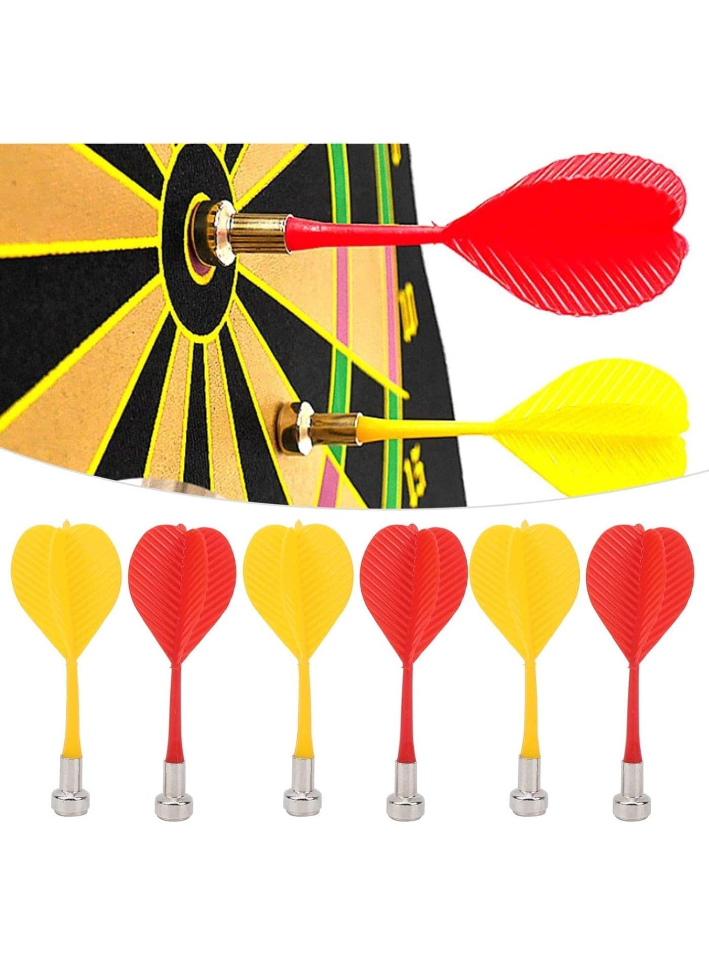 Safe magnetic darts with metal tips for standard dartboards, 3 pieces, assorted colors
