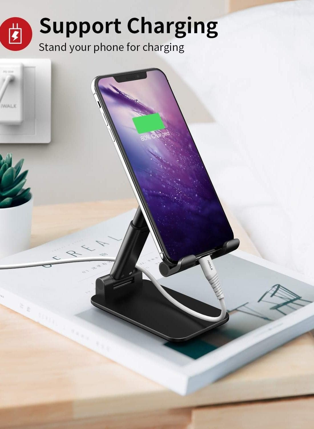 Adjustable Cell Phone Holder - Universal Stand for Hands-Free Viewing and Safe Positioning (Black) Cup Holders (3)
