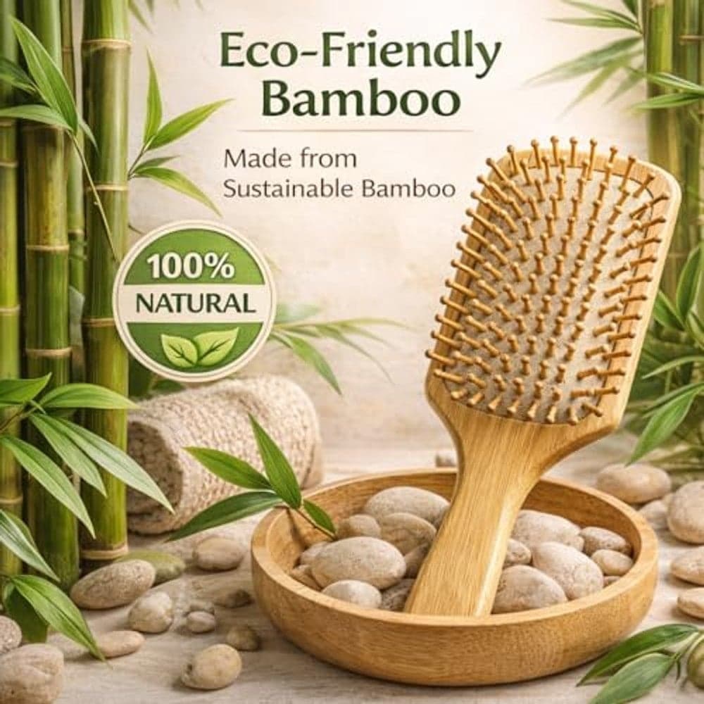 Craft Hair Brush – Eco-Friendly Natural Bamboo Wooden Paddle Brush for Detangling, Scalp Massage, Long, Curly, Short, Thick & Thin Hair for Women, Men & Kids (3)