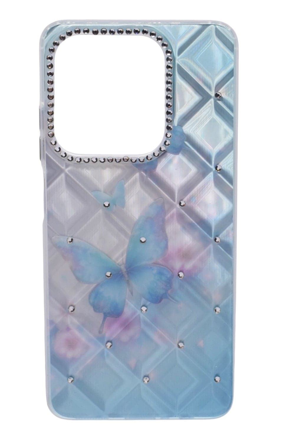 TPU Butterflies Printed Back Cover Case with Rhinestone Camera Border For OPPO A3X - Light Blue Transparent