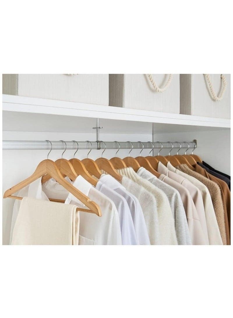 3 Pack Solid Wood Coat Hangers – Stylish Wardrobe Clothes Organizer with Chrome Hooks & Trouser Bar – Multi-Purpose Hanging Accessories for Suits, Jackets & Shirts – Natural Beige (١١)