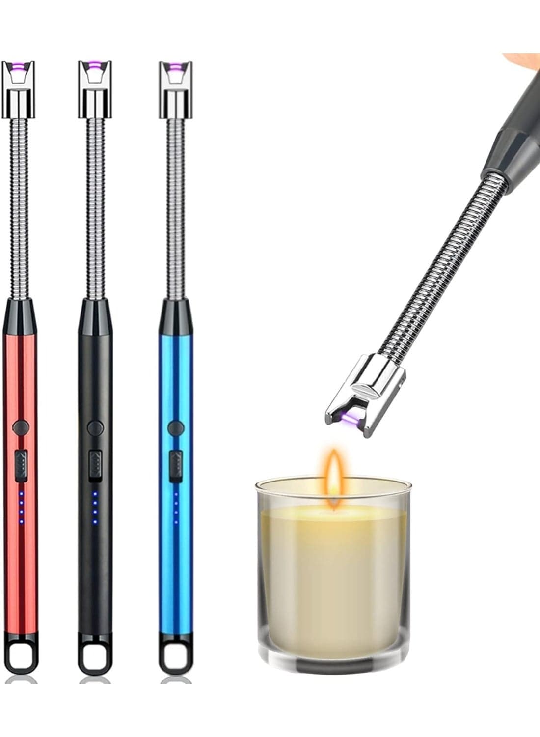 Smart rechargeable electronic lighter with USB output, a flexible 360-degree rotating neck, and an LED battery level indicator; color selected at random. Kitchen Utensils & Gadgets