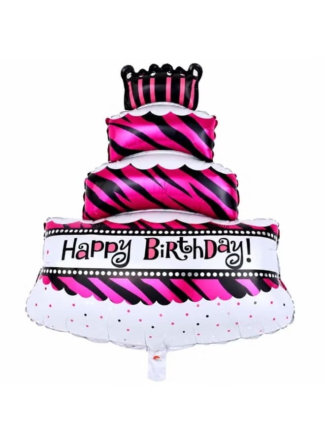 3 Tier Cake Shape Foil Balloon – Large Birthday & Anniversary Party Decoration Balloon, Pink & Black Zebra Stripe Design, 101 x 68 cm Celebration Display